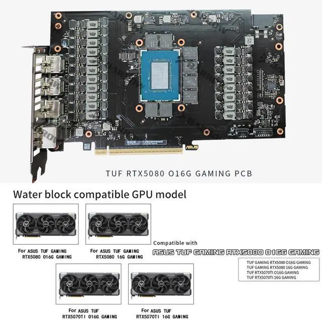 Alt view image 2 of 5 - Barrow GPU Water Block for ASUS TUF RTX 5080 RTX 5070 Ti, Full-Cover GPU Waterblack Include Backplate, Copper Base Cooling, Designed for High-Load Gaming Water Cooling