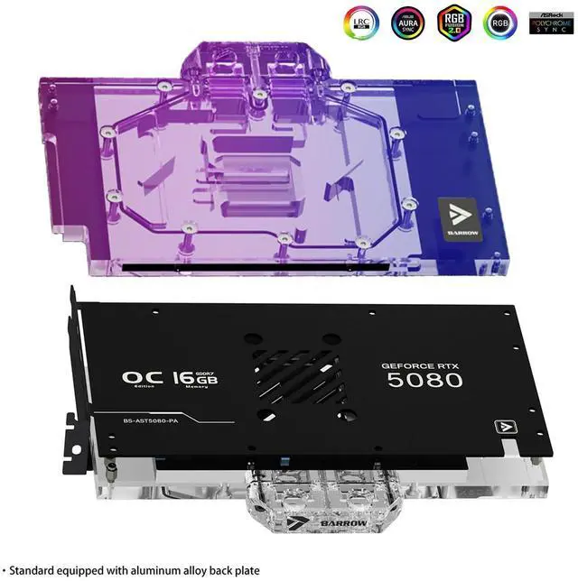 Alt view image 3 of 5 - Barrow GPU Water Block for ASUS TUF RTX 5080 RTX 5070 Ti, Full-Cover GPU Waterblack Include Backplate, Copper Base Cooling, Designed for High-Load Gaming Water Cooling