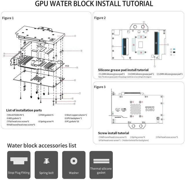 Alt view image 5 of 5 - Barrow GPU Water Block for ASUS TUF RTX 5080 RTX 5070 Ti, Full-Cover GPU Waterblack Include Backplate, Copper Base Cooling, Designed for High-Load Gaming Water Cooling