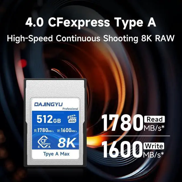 Alt view image 2 of 5 - DAJINGYU 512GB CFexpress Type A Memory Card VPG400 Up to 1780/1600 MB/s Read/Write- Shooting Video and Photo in up to 8K RAW Compatible with Sony FX Camera