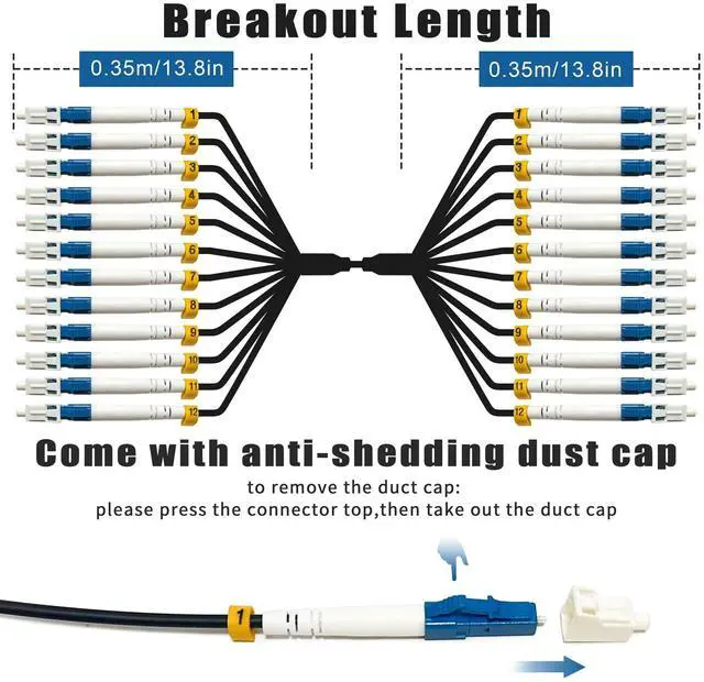 Alt view image 3 of 5 - 30 Meters 12 Core Industrial TPU LC to LC Outdoor Armored Fiber Optic Cable, 12 Strands OS2 Single Mode Fiber Patch Cable with LC Connectors, 9/125um, OD-6mm, Direct Burial LC-LC