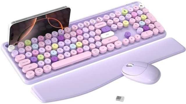Main image of Wireless Keyboard and Mouse Combo with Phone Holder (Purple)