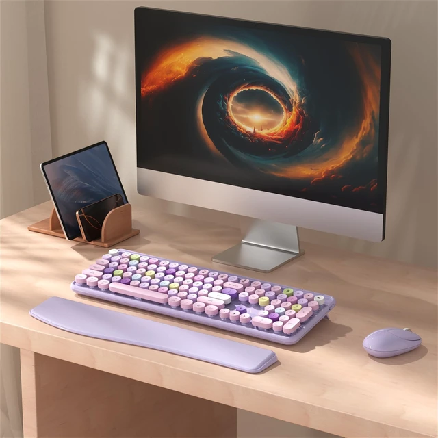 Alt view image 2 of 5 - Wireless Keyboard and Mouse Combo with Phone Holder (Purple)
