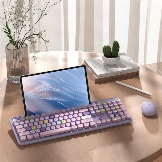 Alt view image 3 of 5 - Wireless Keyboard and Mouse Combo with Phone Holder (Purple)
