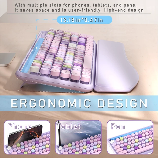 Alt view image 4 of 5 - Wireless Keyboard and Mouse Combo with Phone Holder (Purple)