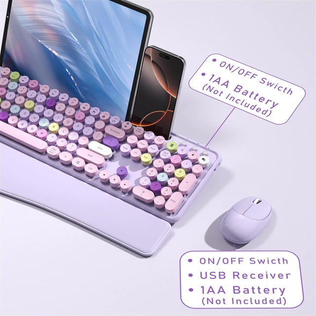 Alt view image 5 of 5 - Wireless Keyboard and Mouse Combo with Phone Holder (Purple)