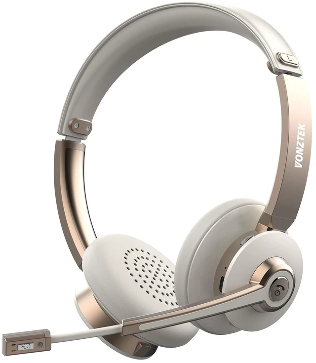 Main image of Vonztek Bluetooth Headset with Microphone, Wireless Headphones with Noise Cancelling Mic, 26hrs talktime, On Ear Headphones with Mic Mute for Mac/Laptop/Zoom/Teams/Call Center/Office/Home Gold