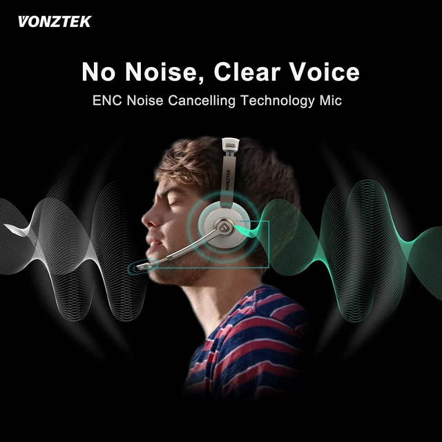 Alt view image 5 of 5 - Vonztek Bluetooth Headset with Microphone, Wireless Headphones with Noise Cancelling Mic, 26hrs talktime, On Ear Headphones with Mic Mute for Mac/Laptop/Zoom/Teams/Call Center/Office/Home Gold
