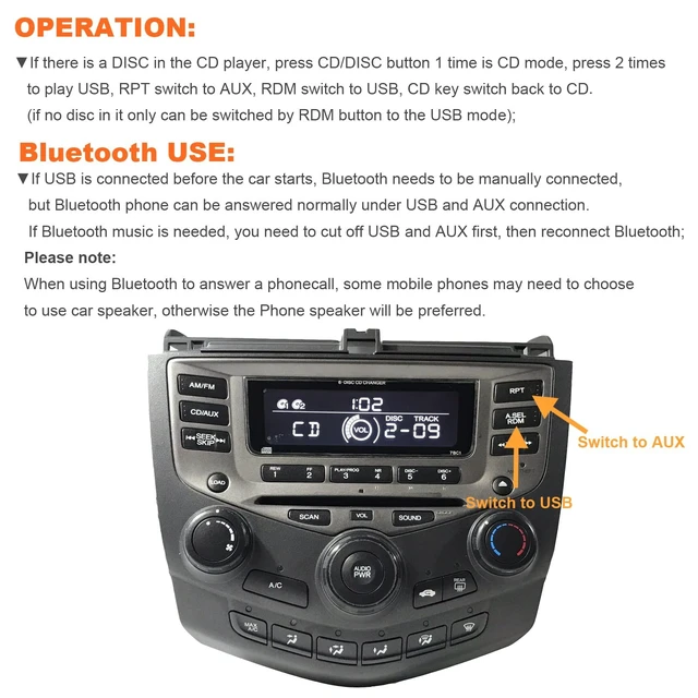 Alt view image 4 of 5 - Bluetooth Car Kit with Handsfree USB AUX Input for Honda OEM Radio