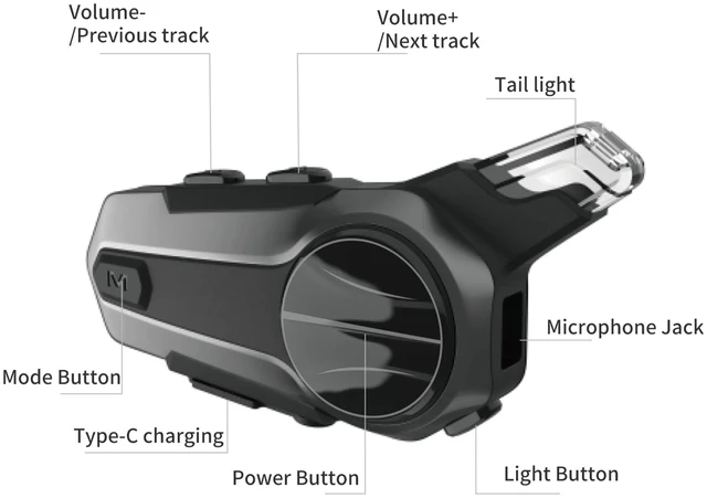 Alt view image 4 of 5 - cepkquis Motorcycle Bluetooth Headset for Wireless Dirt Bike 2 Riders 600M Intercom CVC Noise Cancellation Stereo HiFi Music IP67 Waterproof for Full Face Helmet with Tail Light (Red-Dual Pack)