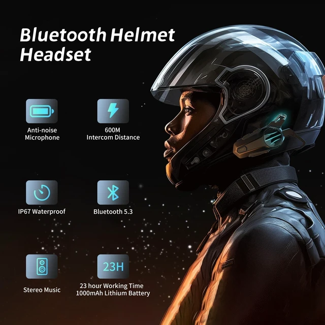 Alt view image 5 of 5 - cepkquis Motorcycle Bluetooth Headset for Wireless Dirt Bike 2 Riders 600M Intercom CVC Noise Cancellation Stereo HiFi Music IP67 Waterproof for Full Face Helmet with Tail Light (Red-Dual Pack)