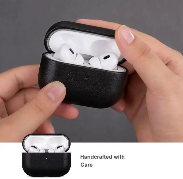 Alt view image 5 of 5 - Lopie Handmade Series Cowhide AirPods Pro Case, Full Grain Leather, Shockproof, Dust/Dirt Proof - Black