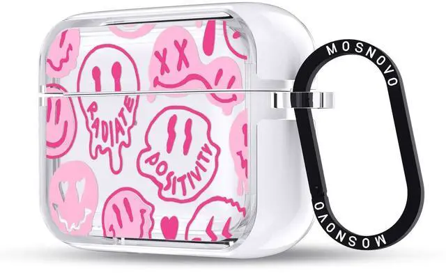 Main image of MOSNOVO for AirPods Pro 3 Case, Protective Clear Case with Shockproof Dual Layer Hard Luxe Metal Ring Designed for AirPods Pro 3 Generation - Pink Dripping Smiles