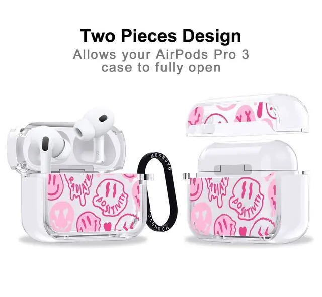 Alt view image 2 of 5 - MOSNOVO for AirPods Pro 3 Case, Protective Clear Case with Shockproof Dual Layer Hard Luxe Metal Ring Designed for AirPods Pro 3 Generation - Pink Dripping Smiles