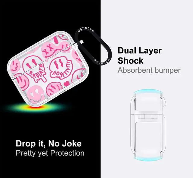 Alt view image 4 of 5 - MOSNOVO for AirPods Pro 3 Case, Protective Clear Case with Shockproof Dual Layer Hard Luxe Metal Ring Designed for AirPods Pro 3 Generation - Pink Dripping Smiles