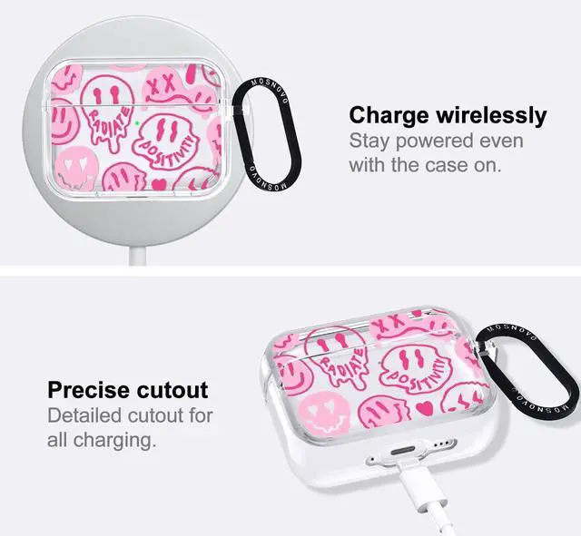 Alt view image 5 of 5 - MOSNOVO for AirPods Pro 3 Case, Protective Clear Case with Shockproof Dual Layer Hard Luxe Metal Ring Designed for AirPods Pro 3 Generation - Pink Dripping Smiles