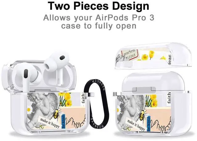 Alt view image 2 of 5 - MOSNOVO for AirPods Pro 3 Case, Protective Clear Case with Shockproof Dual Layer Hard Luxe Metal Ring Designed for AirPods Pro 3 Generation - Vintage Collage Art