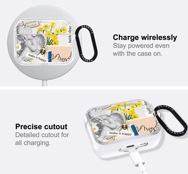 Alt view image 5 of 5 - MOSNOVO for AirPods Pro 3 Case, Protective Clear Case with Shockproof Dual Layer Hard Luxe Metal Ring Designed for AirPods Pro 3 Generation - Vintage Collage Art
