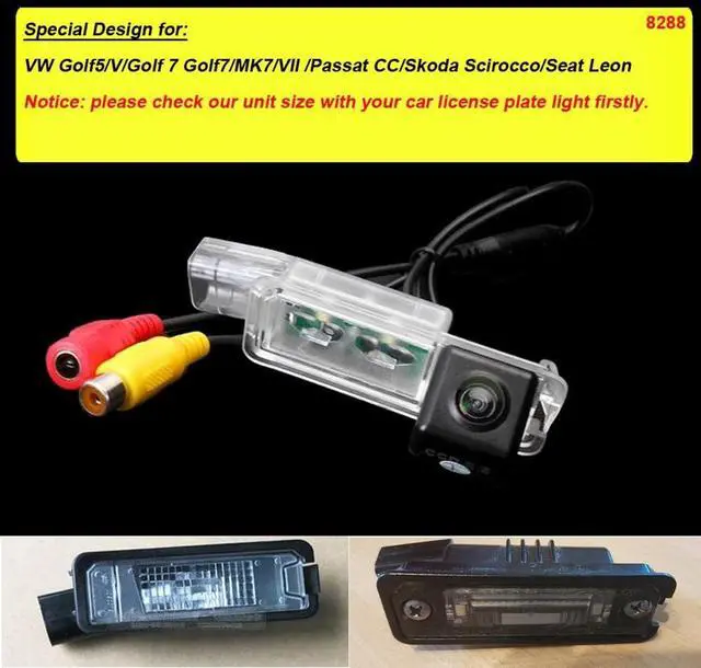 Alt view image 3 of 5 - Waterproof Car Rear View Backup License Plate Light Camera Night Vision, Replacement for VW Golf5/V/Golf7 MK7/VII/Passat CC/Skoda Scirocco/Seat Leon/Seat Leon 5F/Lamando/Golf 5 V/Passat 3C Limouine
