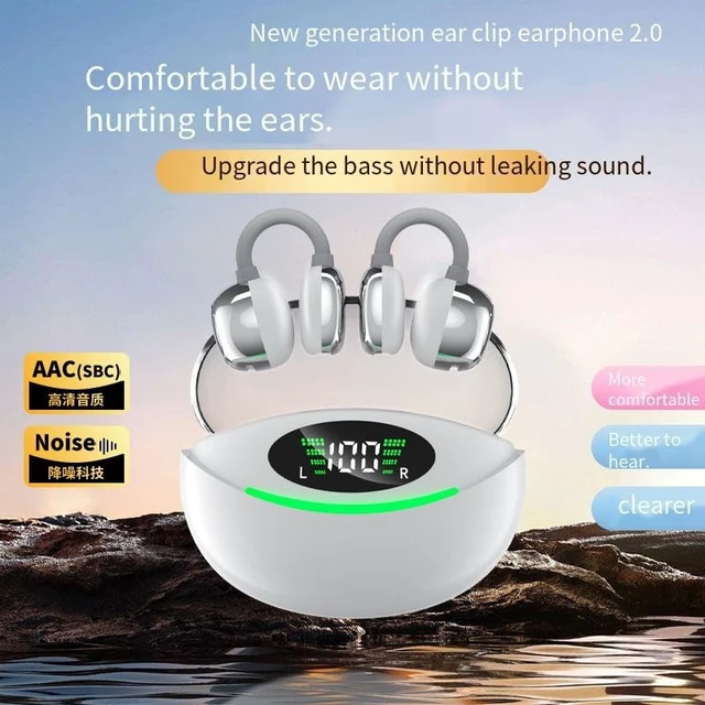 Alt view image 2 of 5 - JNXIKOU Open Ear Clip Headphones Wireless Bluetooth 5.3 Earbuds with Microphone,IPX5 Waterproof Sport Earphones Bone Conduction Headphones Bluetooth Headset for Running,Sports,Cycling,Driving,B