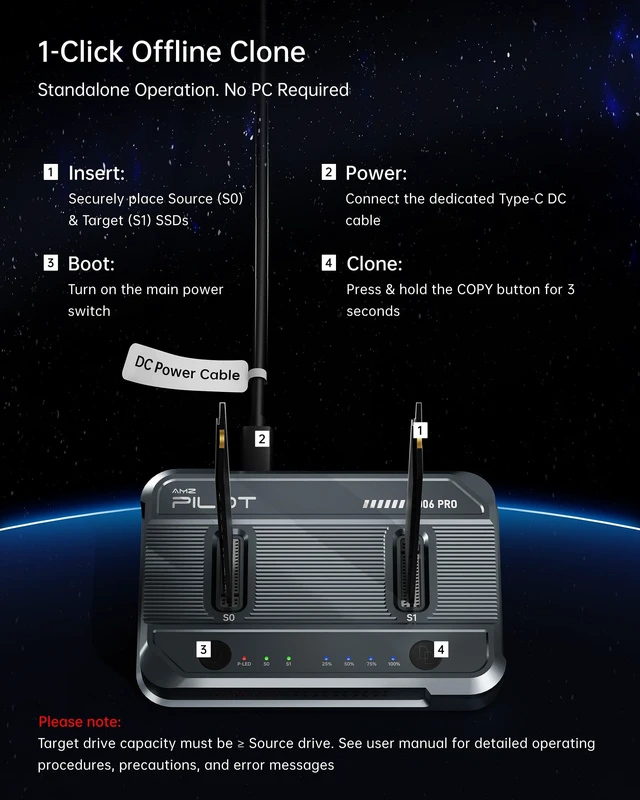 Alt view image 3 of 5 - AMZPILOT Dual-Bay M.2 SSD Cloner Dock 10Gbps NVMe SATA Reader Quad Cooling