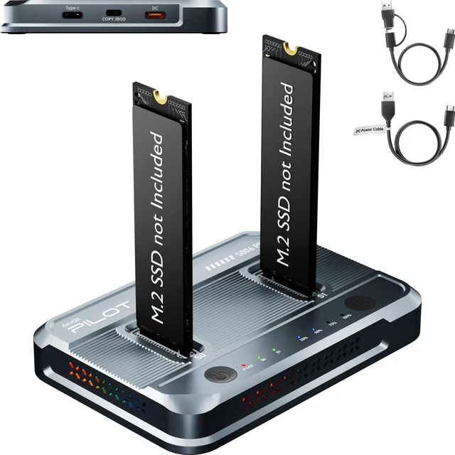 Main image of AMZPILOT Dual-Bay M.2 SSD Cloner Dock 10Gbps NVMe SATA Reader Quad Cooling
