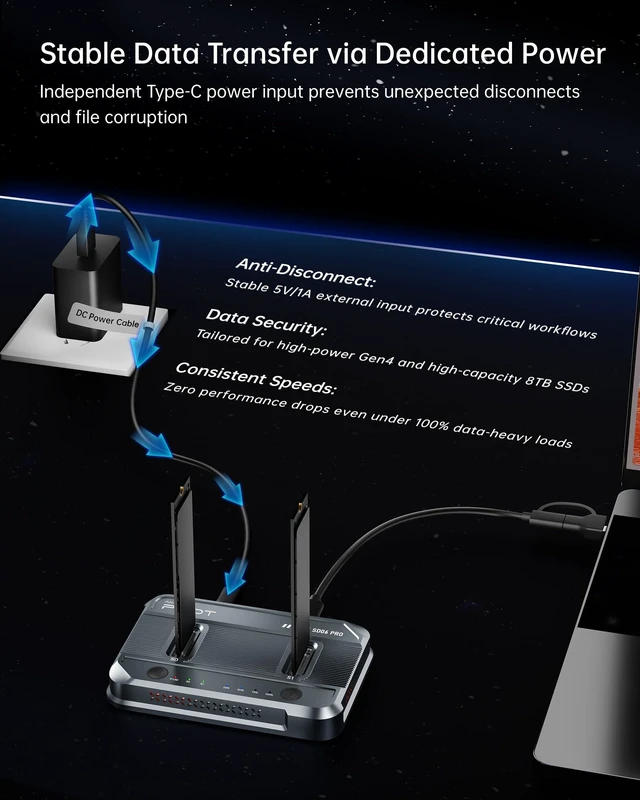 Alt view image 5 of 5 - AMZPILOT Dual-Bay M.2 SSD Cloner Dock 10Gbps NVMe SATA Reader Quad Cooling