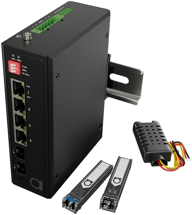 Main image of Industrial 4-Port PoE/PoE++ Managed Switch, 360W, 802.3bt, 2X SFP, DIN-Rail