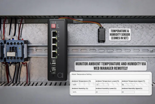 Alt view image 3 of 5 - Industrial 4-Port PoE/PoE++ Managed Switch, 360W, 802.3bt, 2X SFP, DIN-Rail