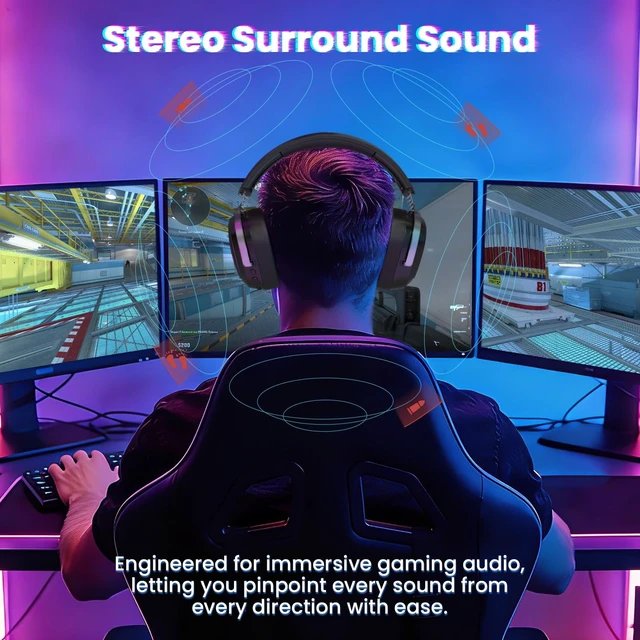 Alt view image 2 of 5 - ATTACK SHARK G800 Wireless Gaming Headset, 7.1 Surround Sound,Memory Foam Ear Pads,Durable Aluminum Frame,Detachable Microphone, Bluetooth/2.4G Wireless/Wired Headphone for PC,PS5,PS4,Xb