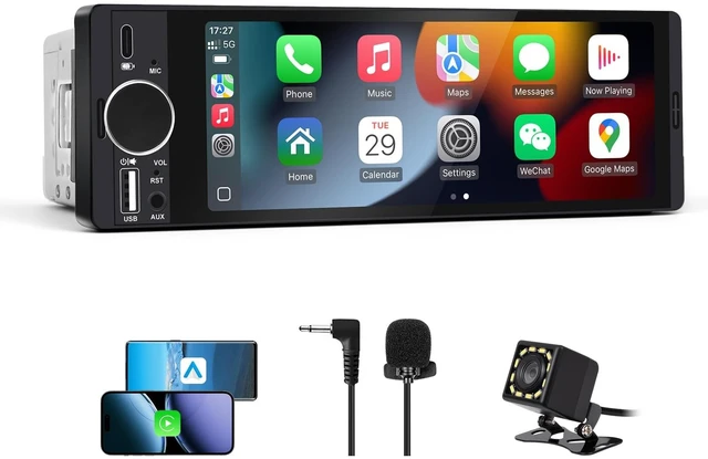 Main image of Single Din Car Stereo with Wireless Apple CarPlay & Android Auto, 6.28inch HD Touchscreen Single Din Radio with Bluetooth,1080P Rear Cam,USB,SWC,10-Band EQ,RCA,External Mic,FM car Radio(Black)