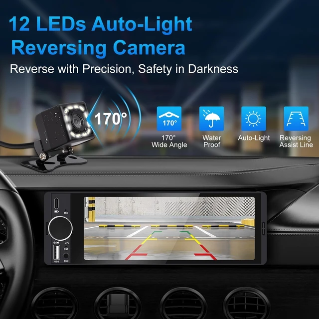 Alt view image 3 of 5 - Single Din Car Stereo with Wireless Apple CarPlay & Android Auto, 6.28inch HD Touchscreen Single Din Radio with Bluetooth,1080P Rear Cam,USB,SWC,10-Band EQ,RCA,External Mic,FM car Radio(Black)
