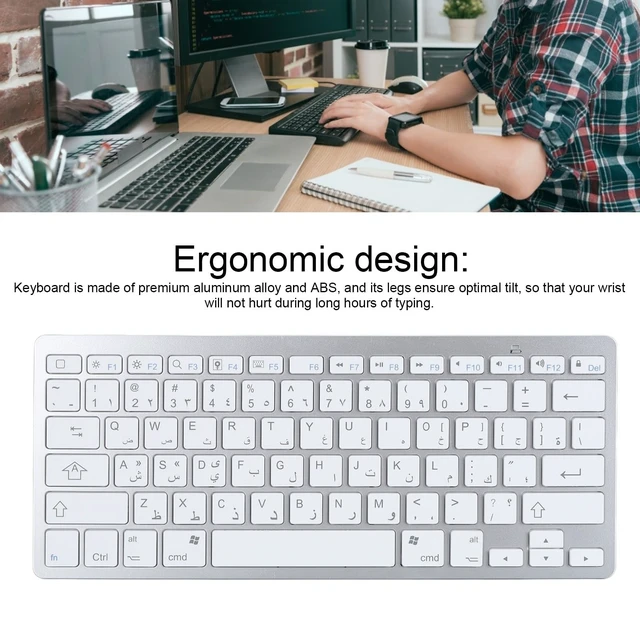 Alt view image 4 of 5 - Yunir Silent Keyboard, Slim Bluetooth Keyboard for iOS, for Android, for for Smarttv, for OS X, and Devices (Arabic)