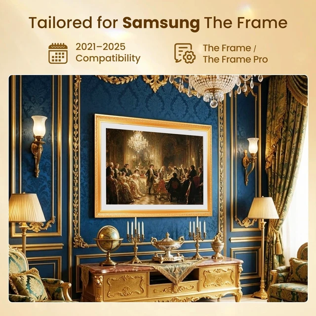 Alt view image 2 of 5 - CasaDHG Gold TV Frame, Compatible ONLY with 55 Samsung The Frame TV Pro TVs, Golden Art Bezel, Fits LS03A/LS03B/LS03C/LS03D/LS03FA/LS03FW (20212025 & 2025 Pro) (55")
