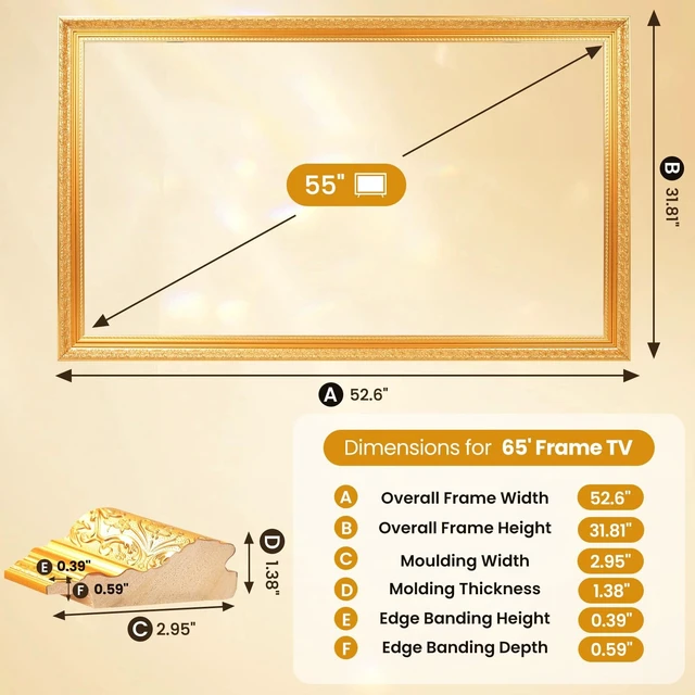 Alt view image 5 of 5 - CasaDHG Gold TV Frame, Compatible ONLY with 55 Samsung The Frame TV Pro TVs, Golden Art Bezel, Fits LS03A/LS03B/LS03C/LS03D/LS03FA/LS03FW (20212025 & 2025 Pro) (55")