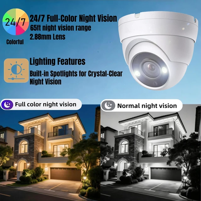 Alt view image 3 of 5 - 8MP Analog Coax Dome TVI CVI CCTV Surveillance Security Camera, Full Color Night Vision 2.8mm 100 Wide Viewing Angle, 65ft Night Vision, Outdoor, Full Metal Housing, ONLY Compatible with 4K 8MP DVR