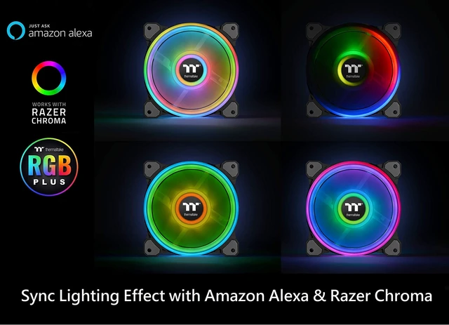 Alt view image 2 of 5 - Thermaltake Riing Quad 140mm 16.8 Million RGB Color (Alexa, Razer Chroma) Software Enabled 4 Light Rings 54 Addressable LED 9 Blades Hydraulic Bearing Case/Radiator Fan, 3 Pack, CL-F089-