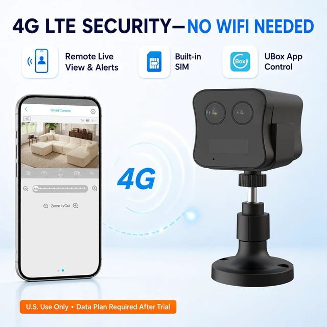 Alt view image 2 of 5 - 4G LTE Cellular Security Camera, 2K Dual Lens No WiFi Security Camera