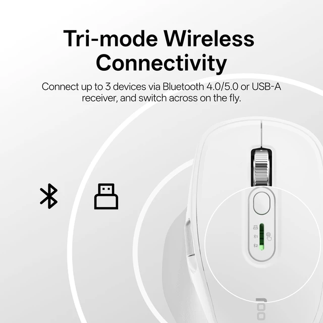 Alt view image 3 of 5 - Rapoo M680 Wireless Mouse - for Small to Medium Hands, Bluetooth 5.0/4.0 + 2.4GHz Tri-Mode Multi-Device Mouse, Free-Spin Scroll, Horizontal Wheel, Silent Clicks, 4800 DPI, 2-Year Battery