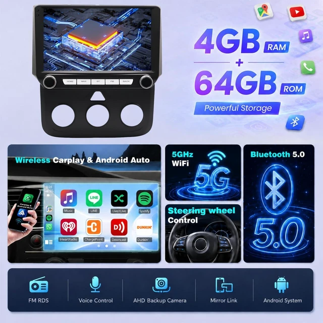 Alt view image 3 of 5 - 4+64G Car Radio for 2013-2018 Dodge RAM 1500/2500/3500(Manual & Auto AC)