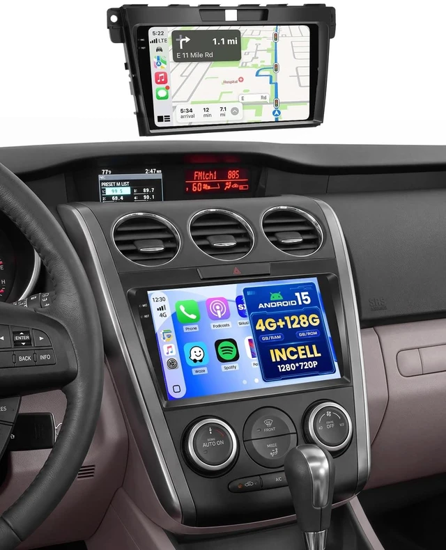 Main image of 4+128G Radio for Mazda CX7 2006-2012, 9" 1280 * 720 Touch Screen for CX7 Bluetooth Radio with Wireless CarPlay, 5GHz WiFi, Bluetooth 5.0, EQ, GPS Navigation, DSP, FM/RDS, Backup Camera