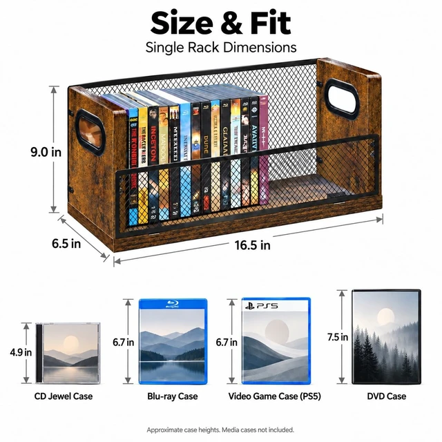 Alt view image 4 of 5 - PUTNATRURE DVD CD Storage Rack, 3 Pack Holds 84 DVDs (28 Each), Stackable Wood & Metal DVD Tower with Magnetic Opening Door for Easy Access, Desktop Organizer for Blu ray, Video Game Cases, VHS Tapes