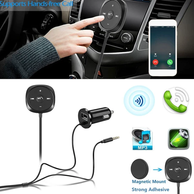 Alt view image 2 of 5 - Sanpyl Car Bluetooth 5.0 Adapter, Handsfree Calling & Audio Receiver, 5V 2.1A USB Charging Port, 3.5mm AUX Input for Cars