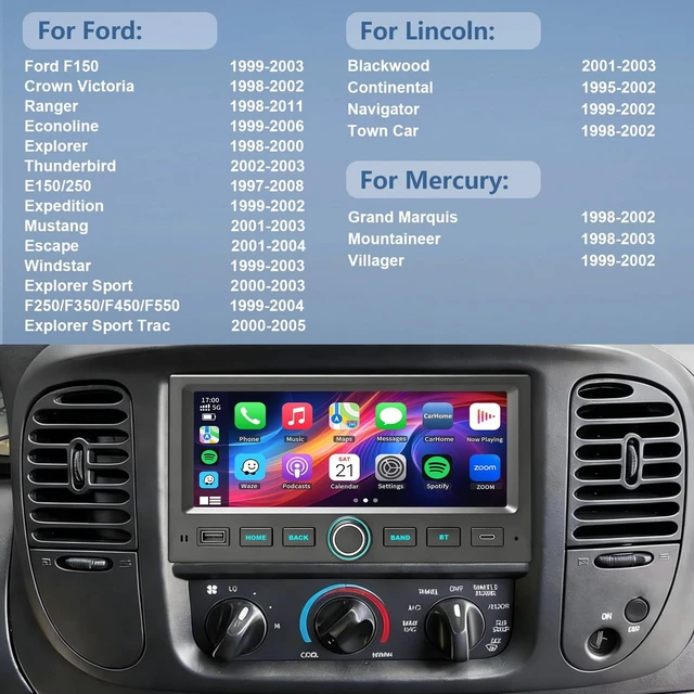 Alt view image 3 of 5 - Plug&Play Car Radio for Ford F150 1997-2003,F250/F350/F450/F550 1997-2004,Ranger 1998-2011, E150/250/350 1997-2008, Mustang 2001-2003,6.9 Inch IPS Touch Screen for CarPlay & Android Auto&Mirror Link