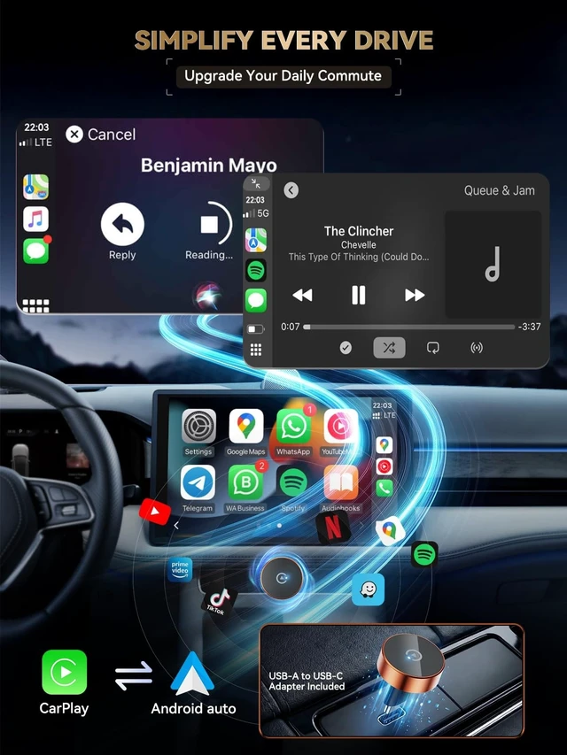 Alt view image 2 of 5 - 2026 Wireless CarPlay Adapter & Wireless Android Auto Adapter 2-in-1
