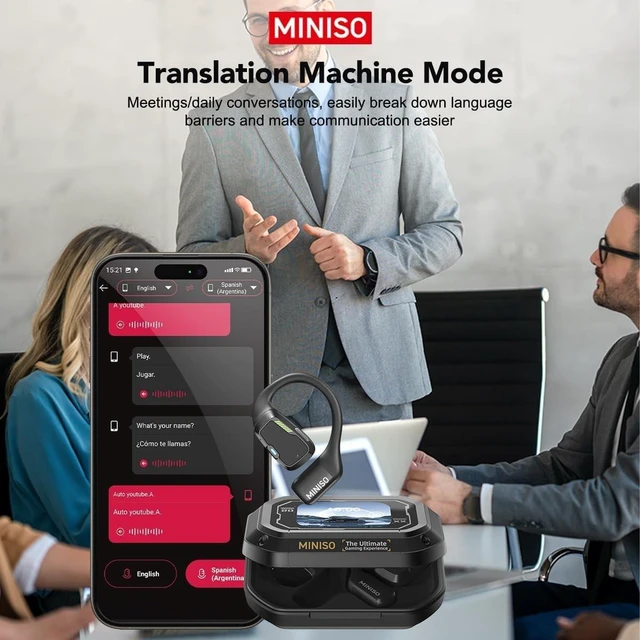 Alt view image 4 of 5 - MINISO M98 AI Translation Earbuds Real-Time, 4-in-1 Real-Time Translator Earbuds,165 Languages Translation Earbuds with LCD Touchscreen, Open Ear Translator Earbuds for Learning, Traveling