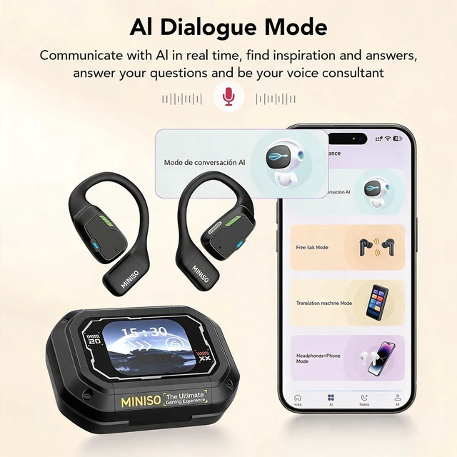 Alt view image 5 of 5 - MINISO M98 AI Translation Earbuds Real-Time, 4-in-1 Real-Time Translator Earbuds,165 Languages Translation Earbuds with LCD Touchscreen, Open Ear Translator Earbuds for Learning, Traveling