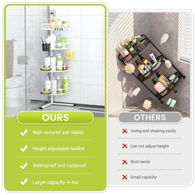 Alt view image 3 of 5 - Standing Shower Caddy Corner - 4-Tier Rustproof Bathroom Shower Stand Shelf