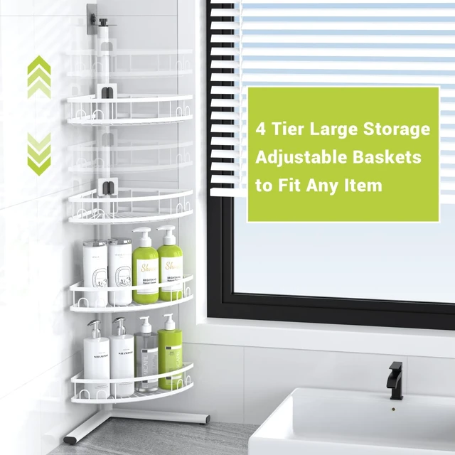 Alt view image 4 of 5 - Standing Shower Caddy Corner - 4-Tier Rustproof Bathroom Shower Stand Shelf