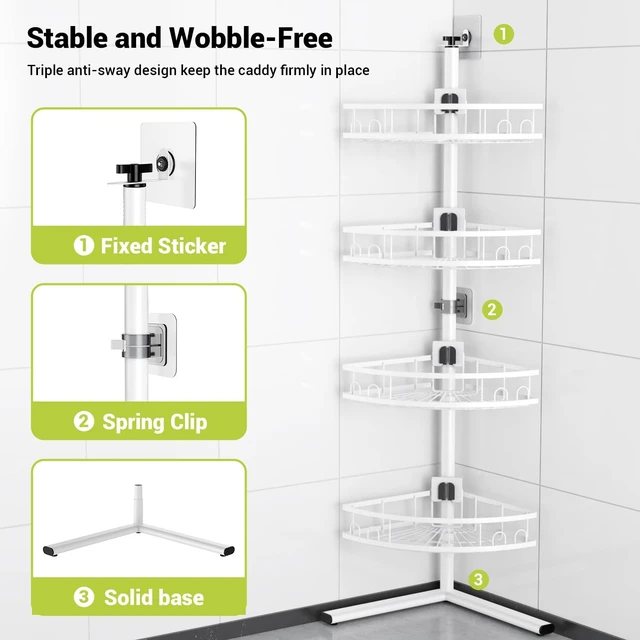 Alt view image 5 of 5 - Standing Shower Caddy Corner - 4-Tier Rustproof Bathroom Shower Stand Shelf